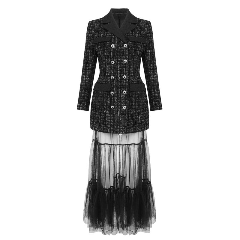 Double-Breasted Tweed Coat with Tulle Skirt H7128