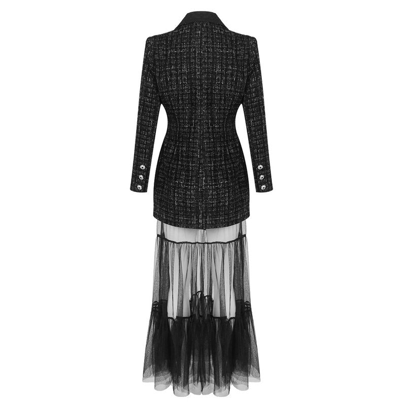 Double-Breasted Tweed Coat with Tulle Skirt H7128
