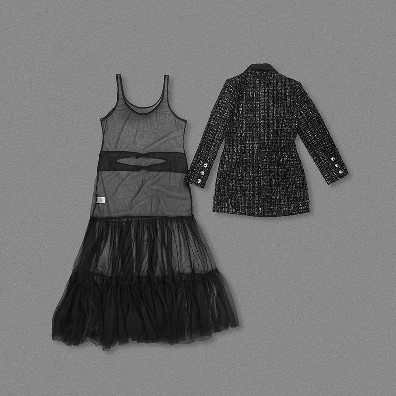 Double-Breasted Tweed Coat with Tulle Skirt H7128