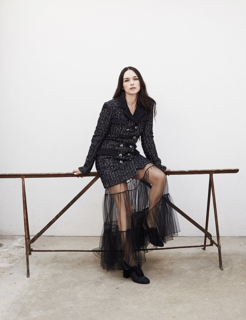 Double-Breasted Tweed Tulle Maxi Dress H7128