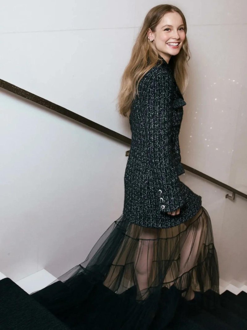 Double-Breasted Tweed Tulle Maxi Dress H7128