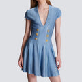 Double Button V-Neck Mini Dress H6834