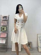 Double Button V-Neck Mini Dress H6834