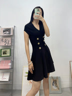 Double Button V-Neck Mini Dress H6834