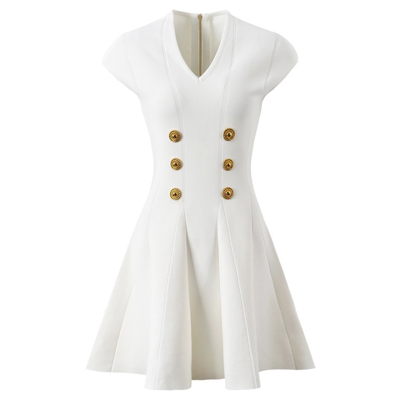 Double Button V-Neck Mini Dress H6834