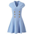 Double Button V-Neck Mini Dress H6834