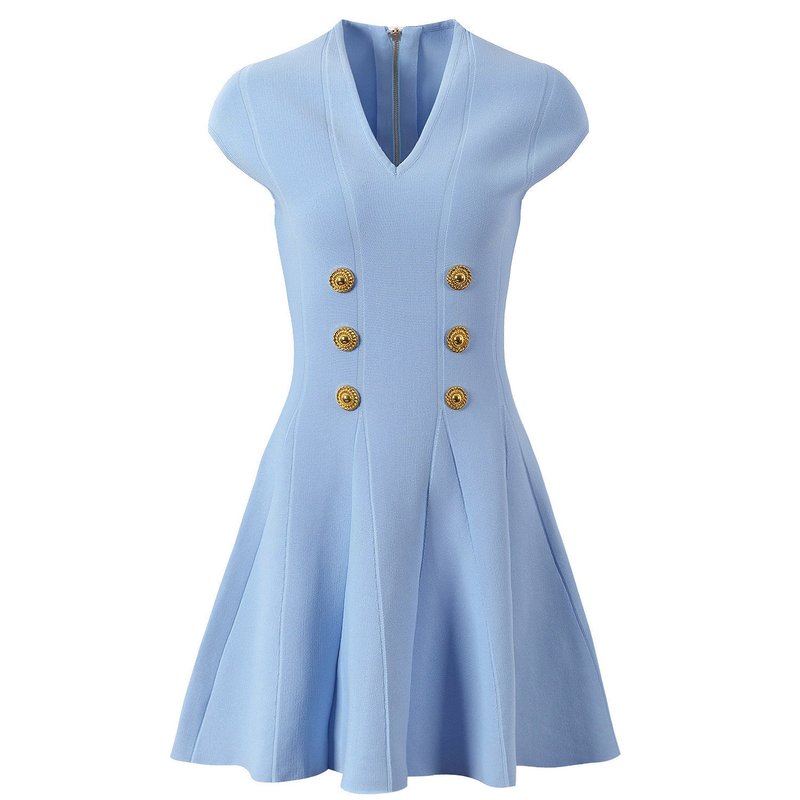 Double Button V-Neck Mini Dress H6834