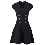 Double Button V-Neck Mini Dress H6834