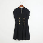 Double Button V-Neck Mini Dress H6834