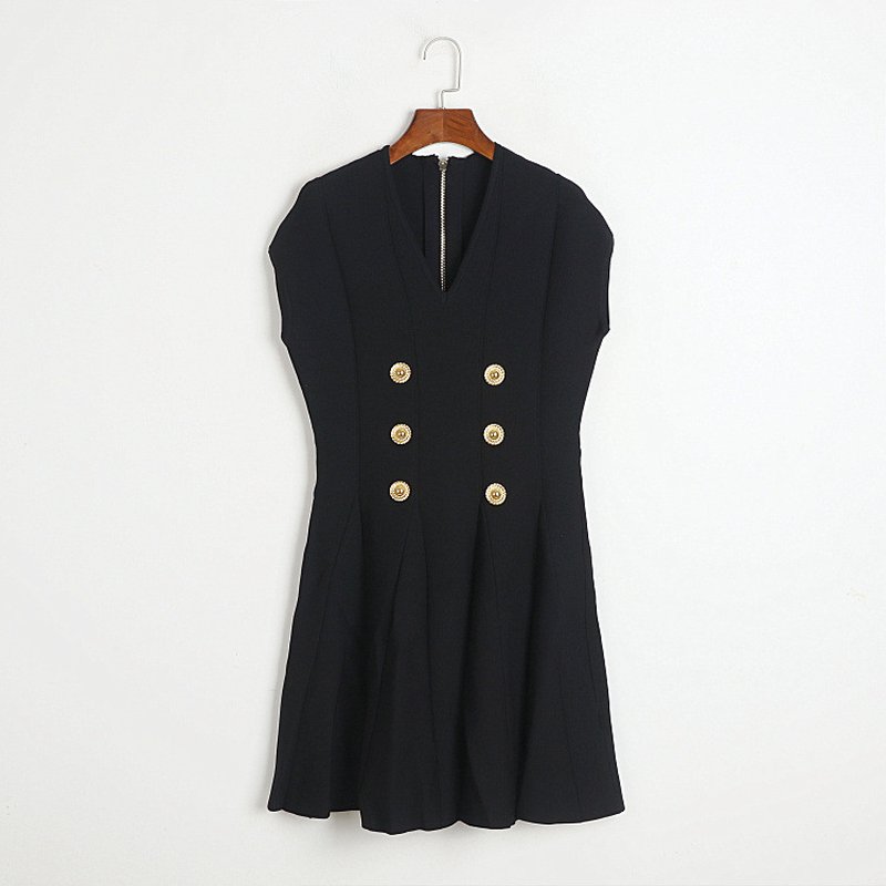 Double Button V-Neck Mini Dress H6834