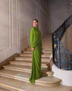 Draped Long Sleeve Green Maxi Dress H7097