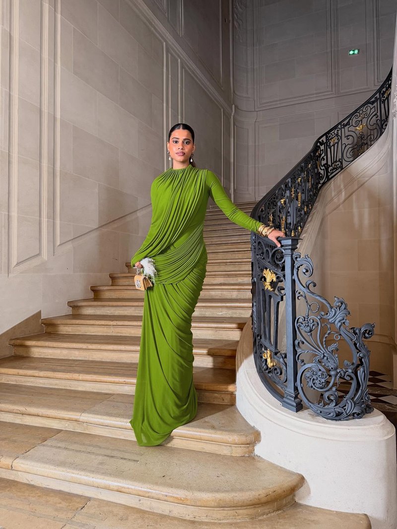 Draped Long Sleeve Green Maxi Dress H7097