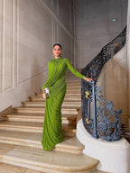Draped Long Sleeve Green Maxi Dress H7097