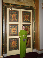 Draped Long Sleeve Green Maxi Dress H7097