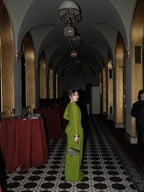 Draped Long Sleeve Green Maxi Dress H7097