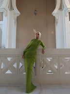 Draped Long Sleeve Green Maxi Dress H7097