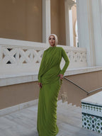 Draped Long Sleeve Green Maxi Dress H7097