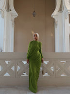 Draped Long Sleeve Green Maxi Dress H7097