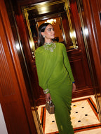Draped Long Sleeve Green Maxi Dress H7097