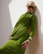 Draped Long Sleeve Green Maxi Dress H7097