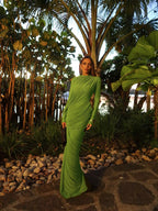 Draped Long Sleeve Green Maxi Dress H7097