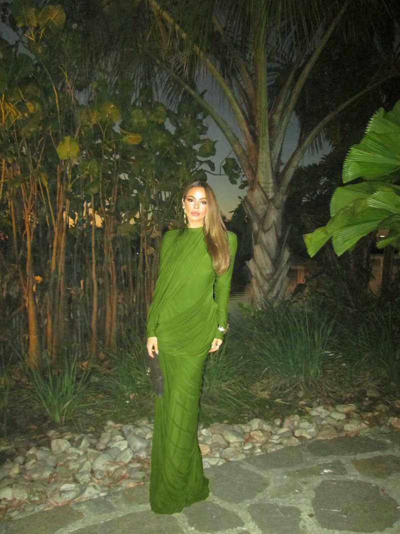 Draped Long Sleeve Green Maxi Dress H7097