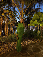 Draped Long Sleeve Green Maxi Dress H7097