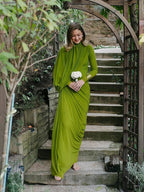 Draped Long Sleeve Green Maxi Dress H7097