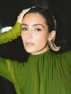 Draped Long Sleeve Green Maxi Dress H7097