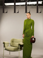 Draped Long Sleeve Green Maxi Dress H7097