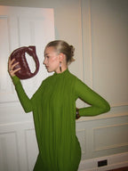 Draped Long Sleeve Green Maxi Dress H7097
