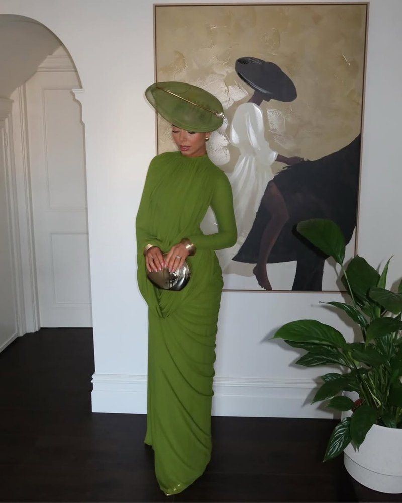 Draped Long Sleeve Green Maxi Dress H7097
