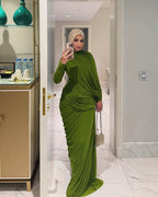 Draped Long Sleeve Green Maxi Dress H7097