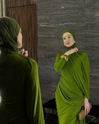 Draped Long Sleeve Green Maxi Dress H7097