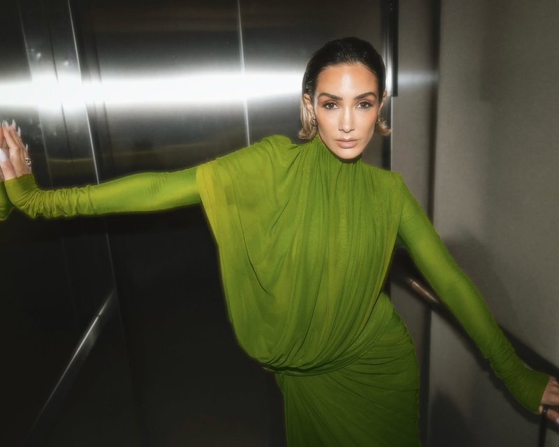 Draped Long Sleeve Green Maxi Dress H7097