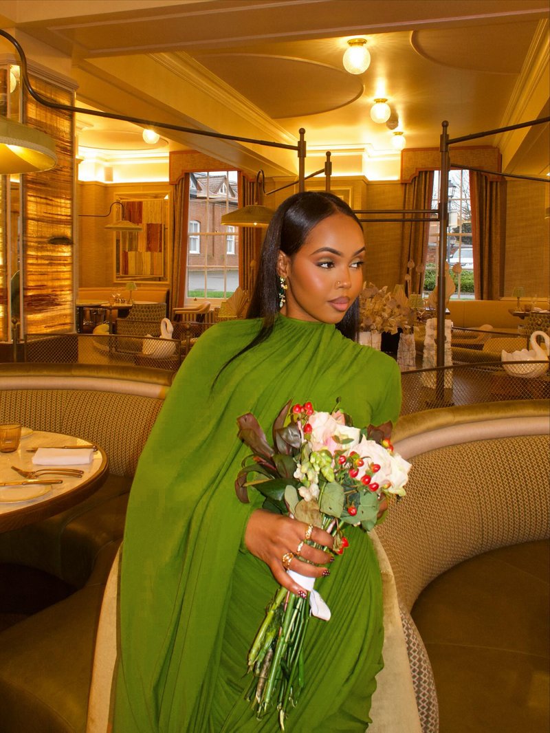 Draped Long Sleeve Green Maxi Dress H7097