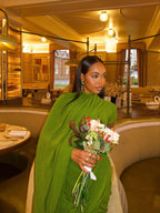 Draped Long Sleeve Green Maxi Dress H7097