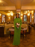 Draped Long Sleeve Green Maxi Dress H7097