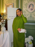Draped Long Sleeve Green Maxi Dress H7097