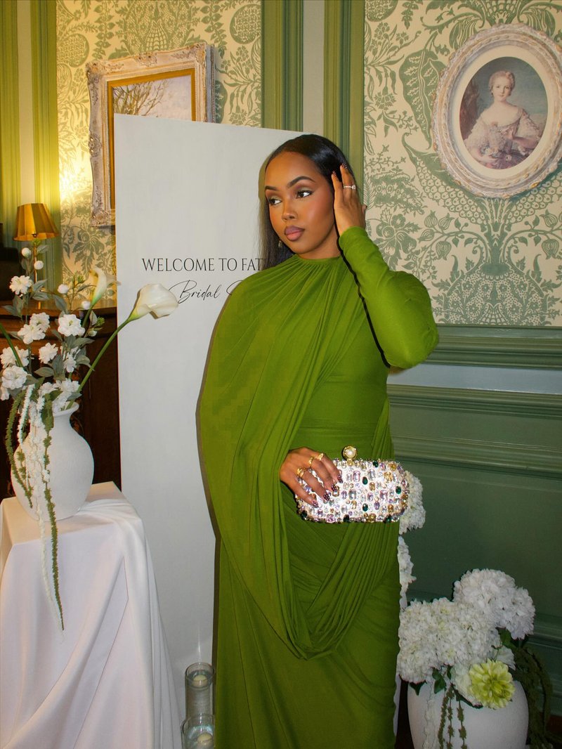 Draped Long Sleeve Green Maxi Dress H7097