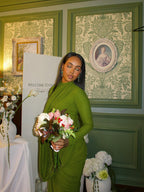 Draped Long Sleeve Green Maxi Dress H7097