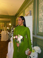 Draped Long Sleeve Green Maxi Dress H7097