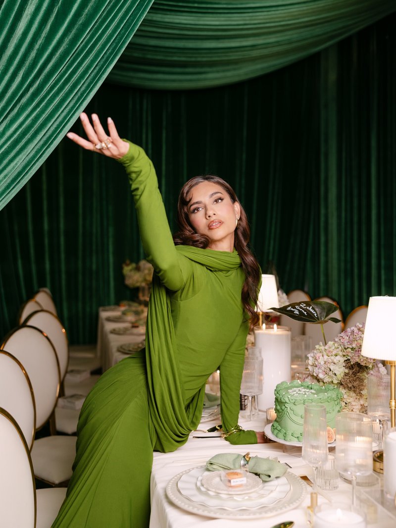 Draped Long Sleeve Green Maxi Dress H7097
