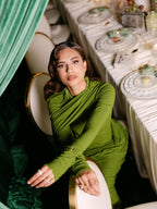 Draped Long Sleeve Green Maxi Dress H7097