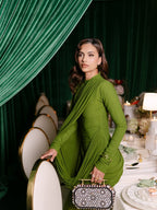 Draped Long Sleeve Green Maxi Dress H7097