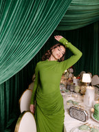Draped Long Sleeve Green Maxi Dress H7097