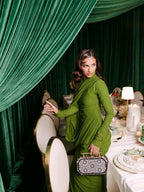 Draped Long Sleeve Green Maxi Dress H7097