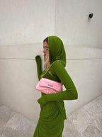 Draped Long Sleeve Green Maxi Dress H7097