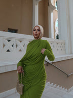 Draped Long Sleeve Green Maxi Dress H7097