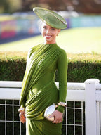 Draped Long Sleeve Green Maxi Dress H7097